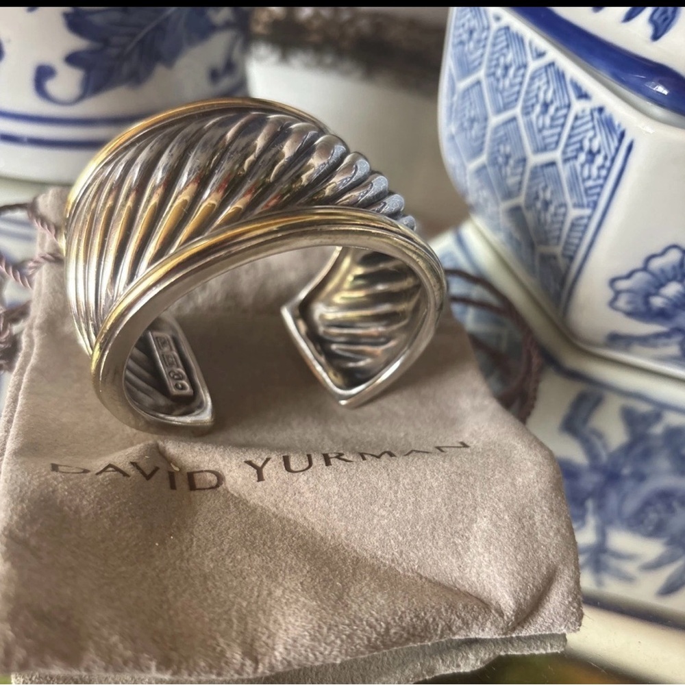 ❤️ David Yurman 14k Gold & Silver  Wide Heavy Cuff Bracelet